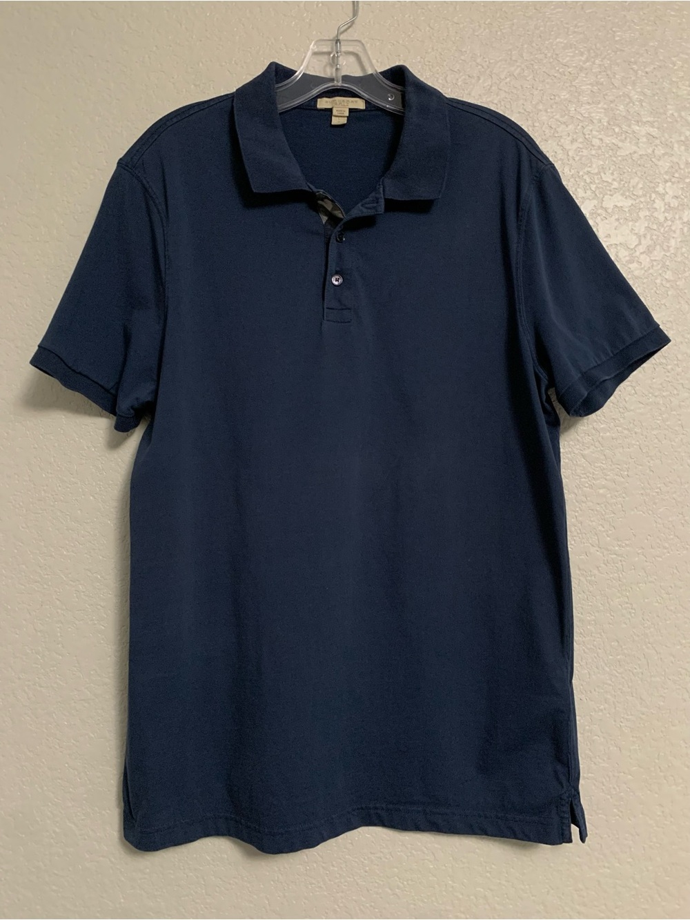 Burberry Brit Polo Shirt Mens L Nova Check Placket Cotton Navy Preppy Classic